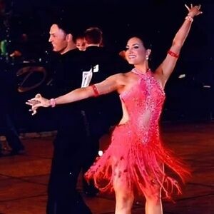 Red DanceSport Ballroom & Competition Latin Rhythm Dress S Swarovski Fringe Pust